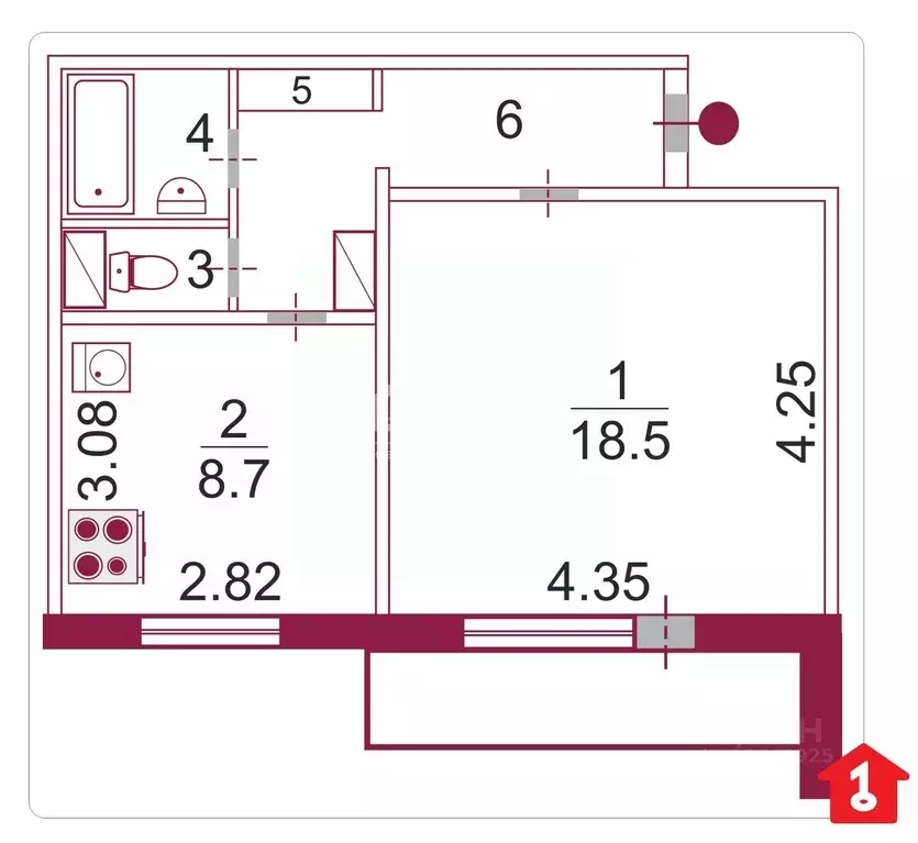 1-к кв. Омская область, Омск ул. 70 лет Октября, 20/2 (37.91 м) - Фото 2