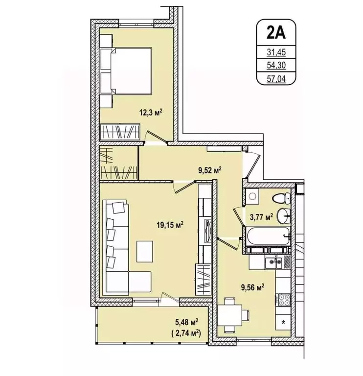 2-к кв. Кемеровская область, Кемерово Космическая ул., 4Г (57.04 м) - Фото 0