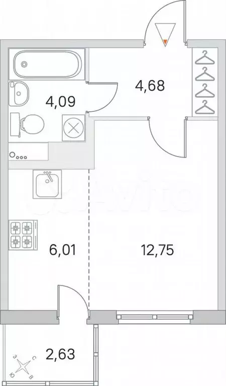 Квартира-студия, 28,3 м, 7/8 эт. - Фото 0