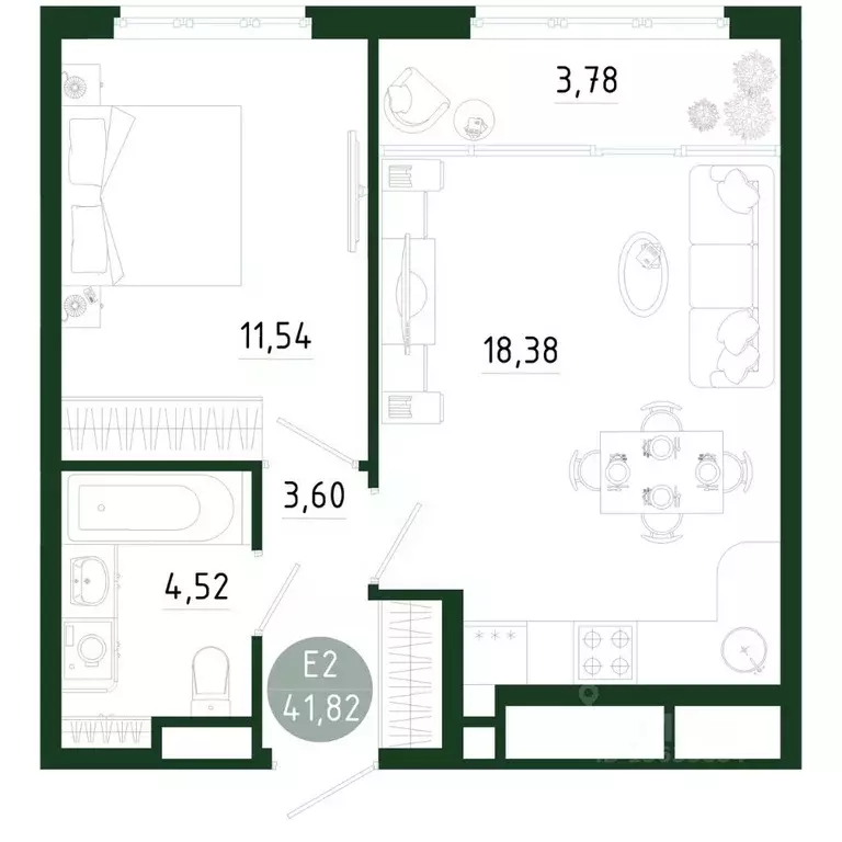 1-к кв. Тульская область, Тула Платон Парк жилой комплекс (41.82 м) - Фото 1