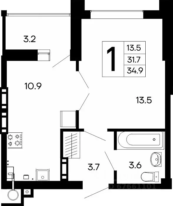 1-к кв. Крым, Феодосия Утесов жилой комплекс (34.9 м) - Фото 0