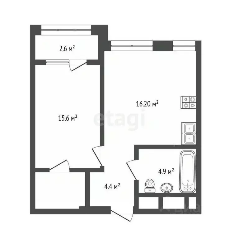 1-к кв. Тюменская область, Тюмень ул. Евгения Войнова, 3 (43.7 м) - Фото 2