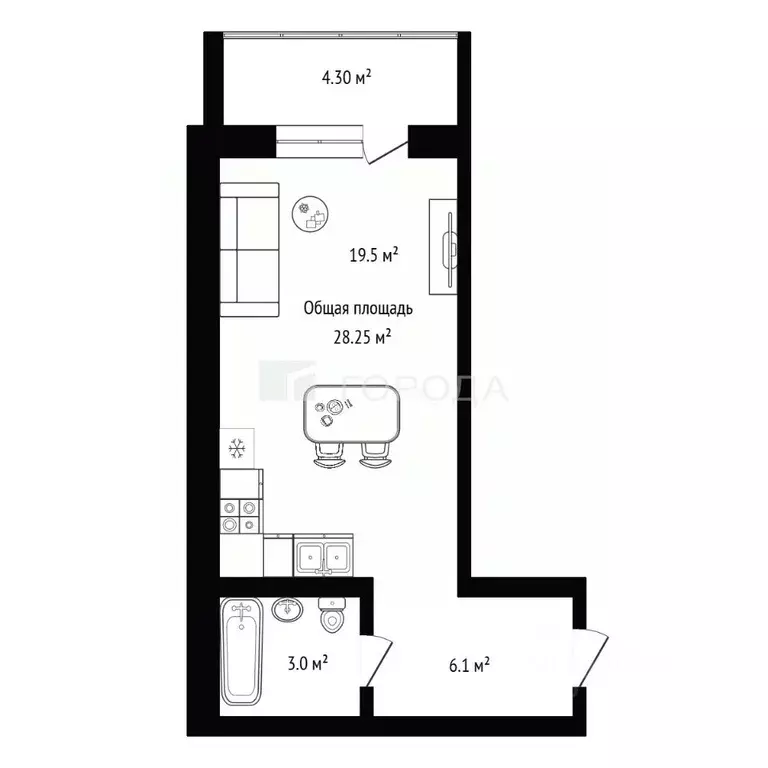 Студия Новосибирская область, Новосибирск ул. Титова, 253/6 (28.25 м) - Фото 1