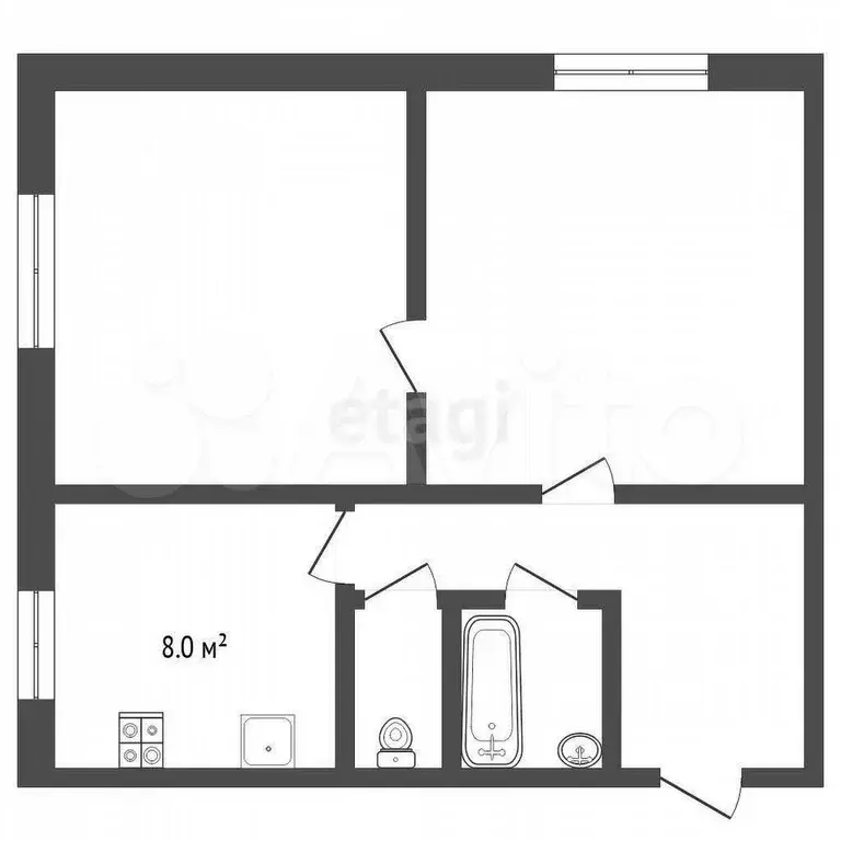 2-к. квартира, 41 м, 2/2 эт. - Фото 0