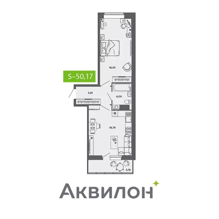 1-комнатная квартира: Северодвинск, микрорайон остров Ягры (50.17 м) - Фото 0