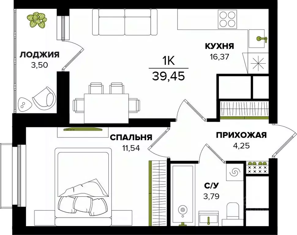 1-к кв. Тульская область, Тула  (39.45 м) - Фото 0