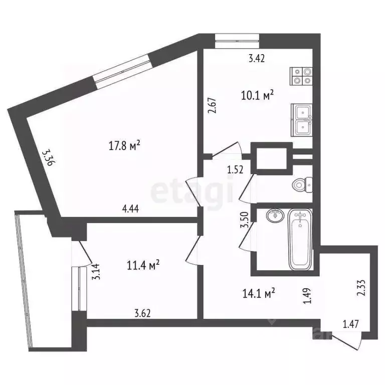 2-к кв. Московская область, Мытищи ул. Стрелковая, 17 (62.0 м) - Фото 1