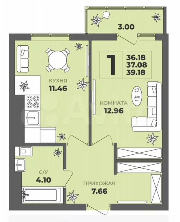1-к. квартира, 37,1 м, 3/8 эт. - Фото 1