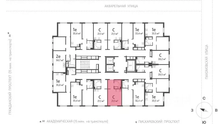 Студия Санкт-Петербург ул. Пахомовская, 16к1 (21.14 м) - Фото 1