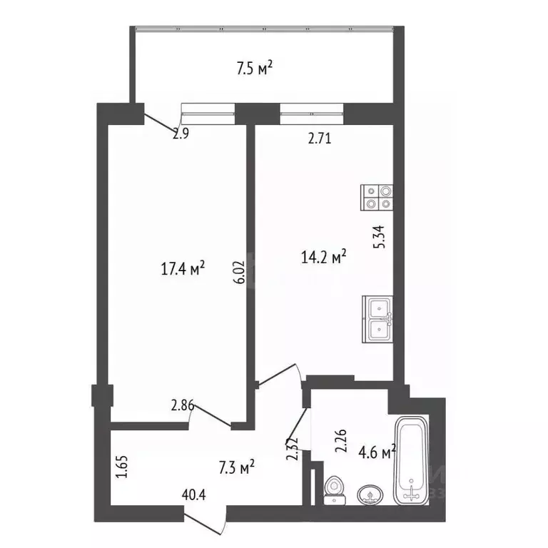 2-к кв. Томская область, Томск Ленская ул., 31 (43.5 м) - Фото 2