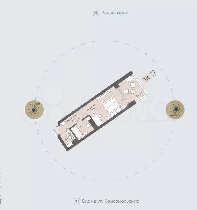 Апартаменты-студия, 25 м, 5/5 эт. - Фото 1