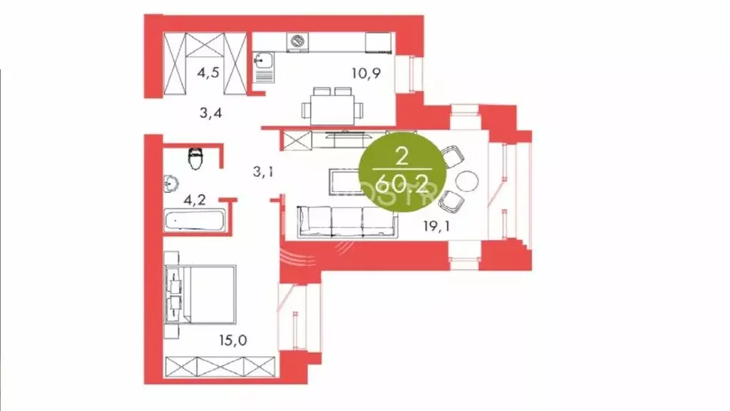 2-комнатная квартира: Красноярск, улица Шахтёров, 33А (60.2 м) - Фото 0