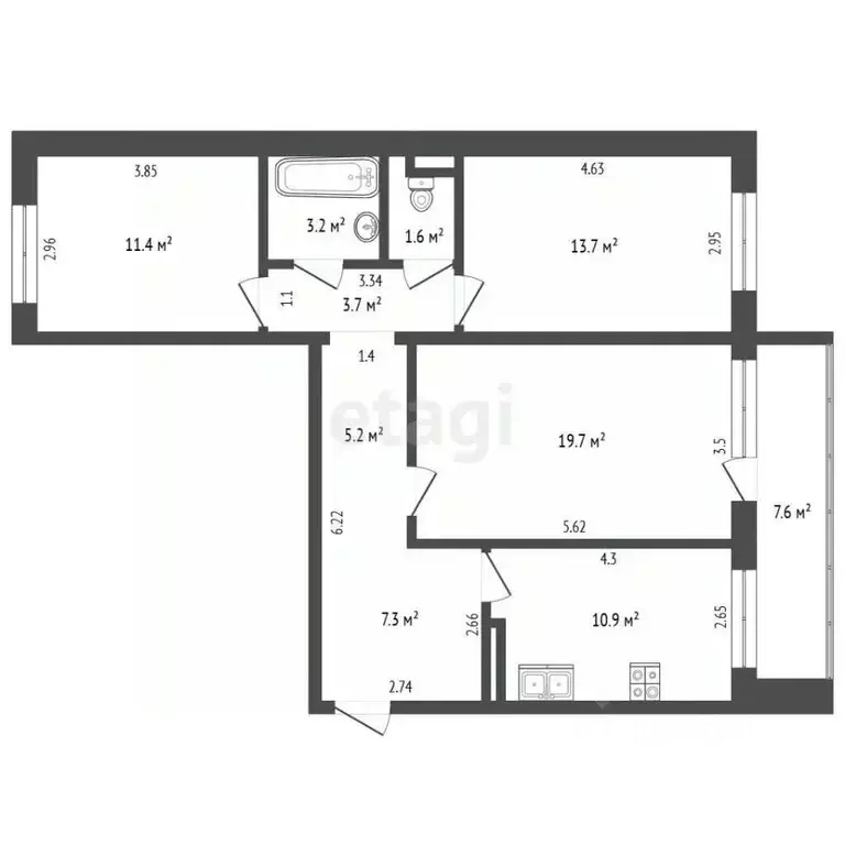 3-к кв. Томская область, Томск Урожайный пер., 29/1 (76.7 м) - Фото 1