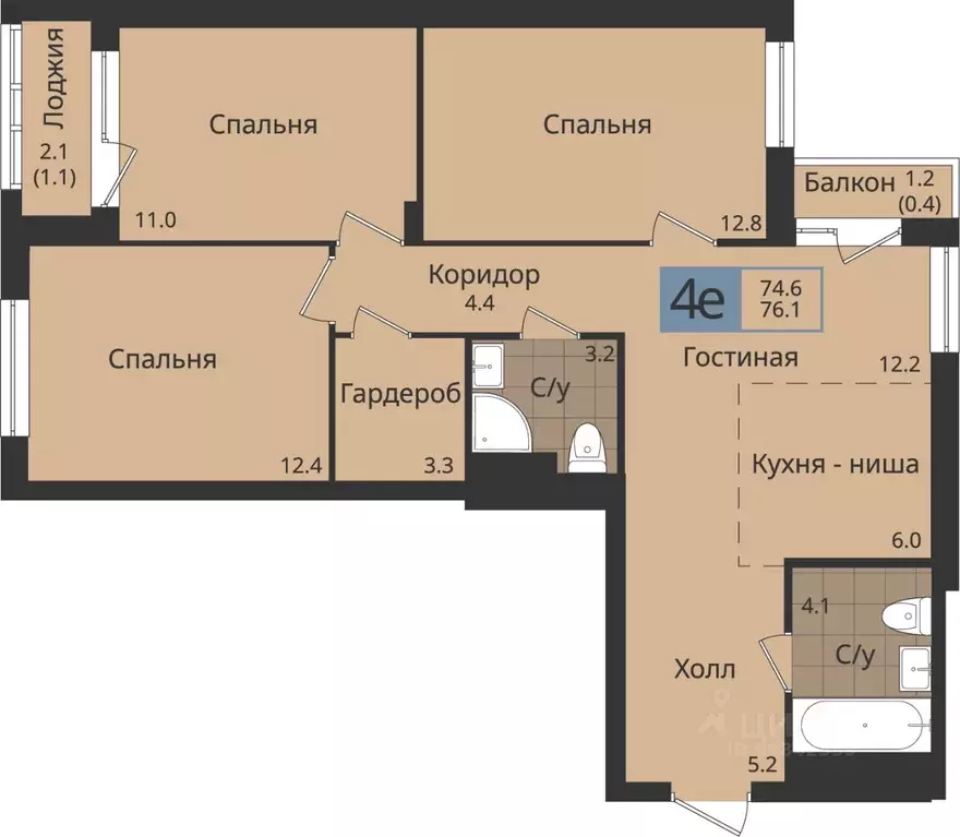 4-к кв. Пермский край, Пермь ул. Оборонщиков, 6 (76.1 м) - Фото 1