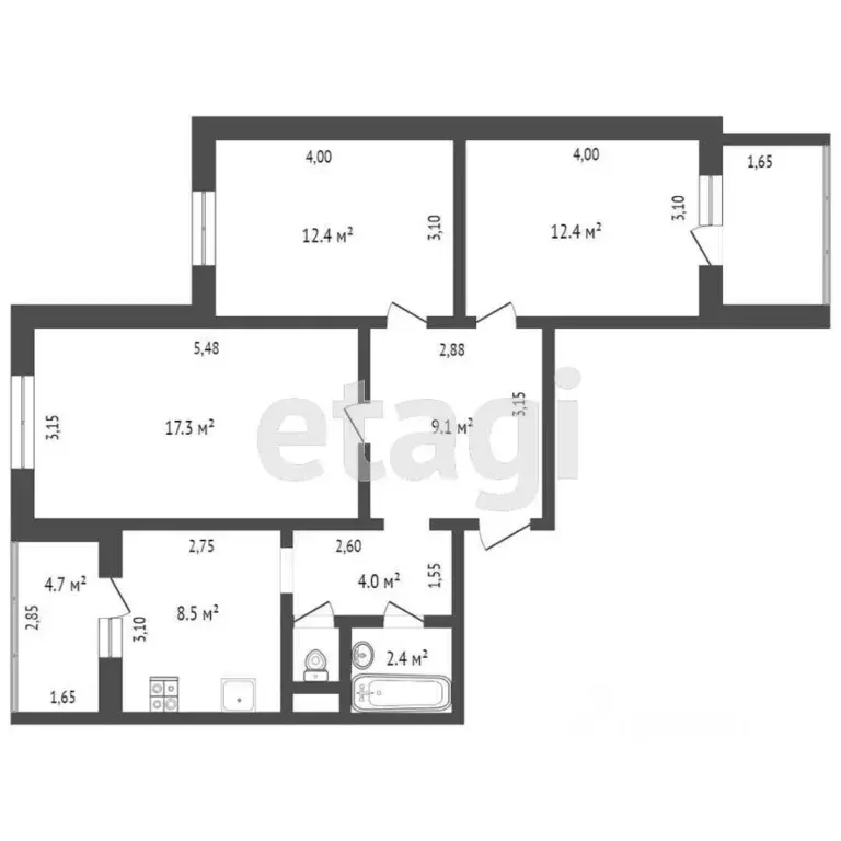 3-к кв. Крым, Симферополь ул. Комсомольская (71.8 м) - Фото 1