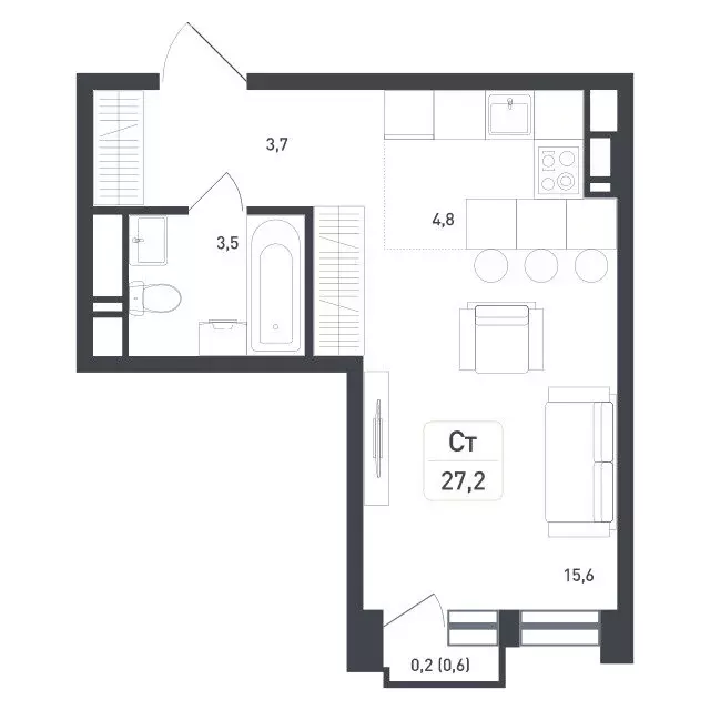 Квартира-студия: Московская область, городской округ Подольск, деревня ... - Фото 1