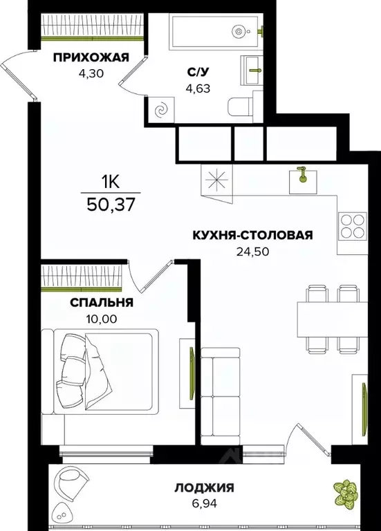 1-к кв. Тульская область, Тула  (50.37 м) - Фото 0