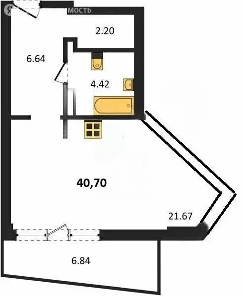 Квартира-студия: Севастополь, улица Лётчиков, 10 (40.7 м) - Фото 1