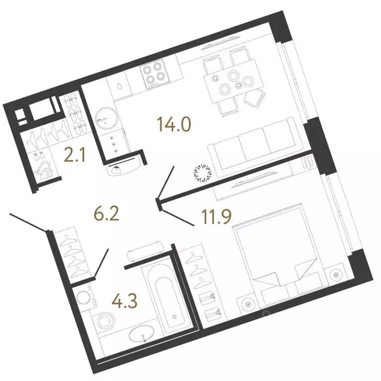 1-к кв. Санкт-Петербург ул. Бабушкина, 2 (38.5 м) - Фото 0