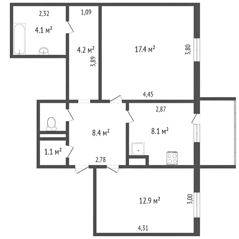 2-к кв. Ямало-Ненецкий АО, Новый Уренгой Оптимистов мкр, 4/1 (59.2 м) - Фото 2