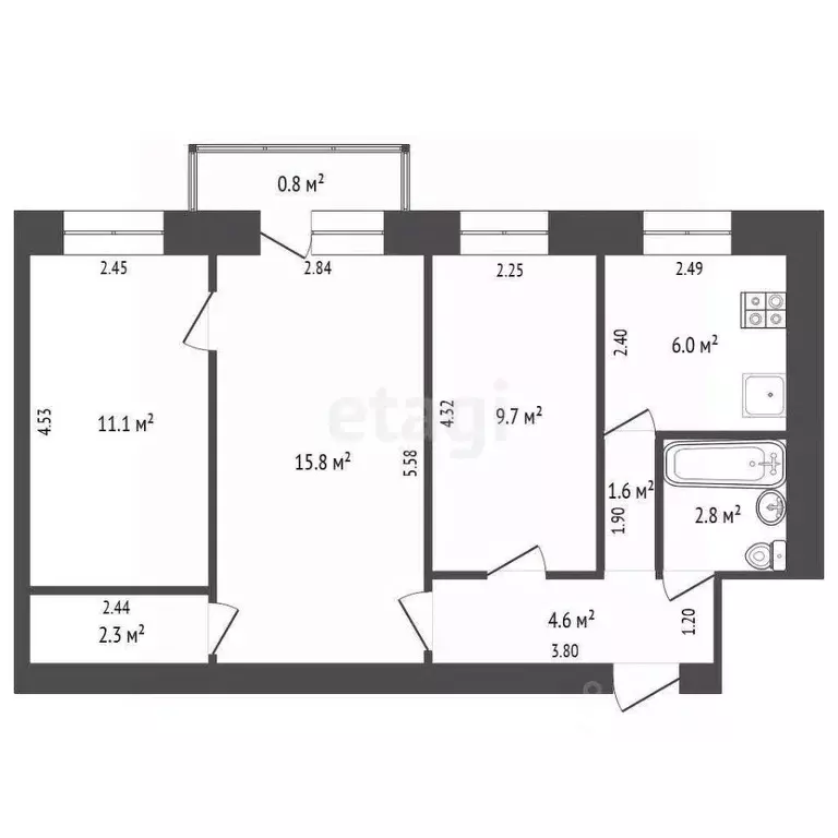 3-к кв. Забайкальский край, Чита Набережная ул., 74 (53.9 м) - Фото 2