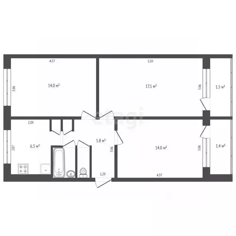 3-к кв. Мордовия, Саранск ул. Пушкина, 24 (61.1 м) - Фото 1