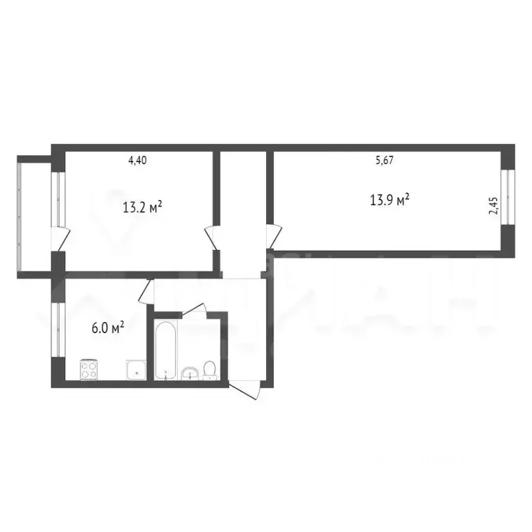 2-к кв. Иркутская область, Ангарск 6А мкр, 29 (47.0 м) - Фото 1