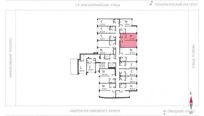 1-к кв. Санкт-Петербург Измайловское муниципальный округ,  (41.9 м) - Фото 1