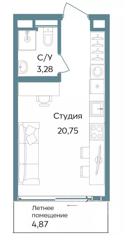 Студия Крым, Саки ул. Морская (28.9 м) - Фото 1
