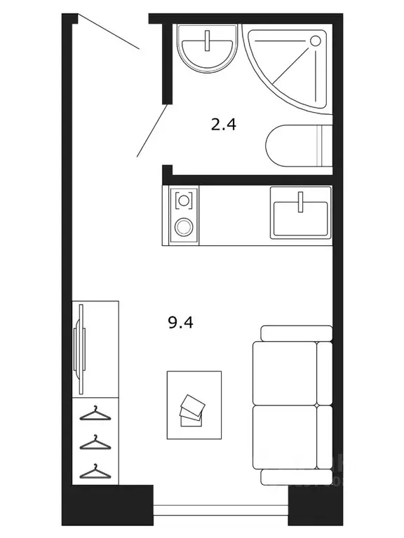 Студия Москва ул. Героев Панфиловцев, 9К1 (11.8 м) - Фото 1