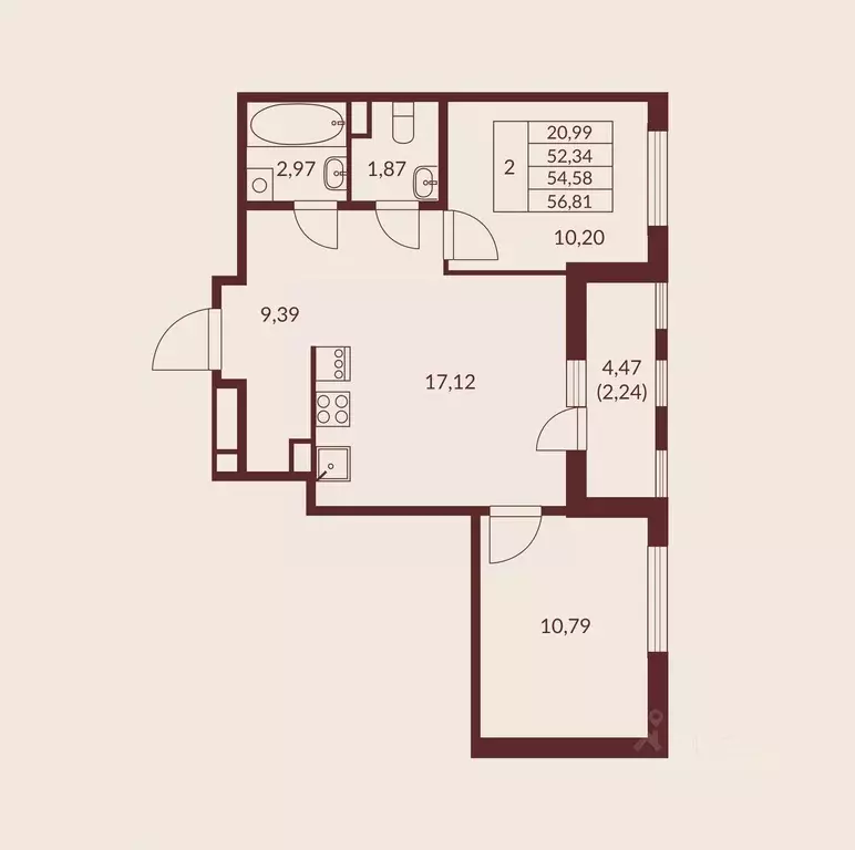 2-к кв. Ленинградская область, Мурино Всеволожский район, Мурино Спэйс ... - Фото 1