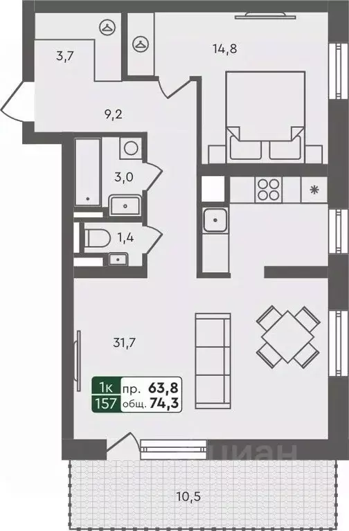 1-к кв. Курганская область, Курган Заозерный жилрайон, 6А мкр, 25/4 ... - Фото 0