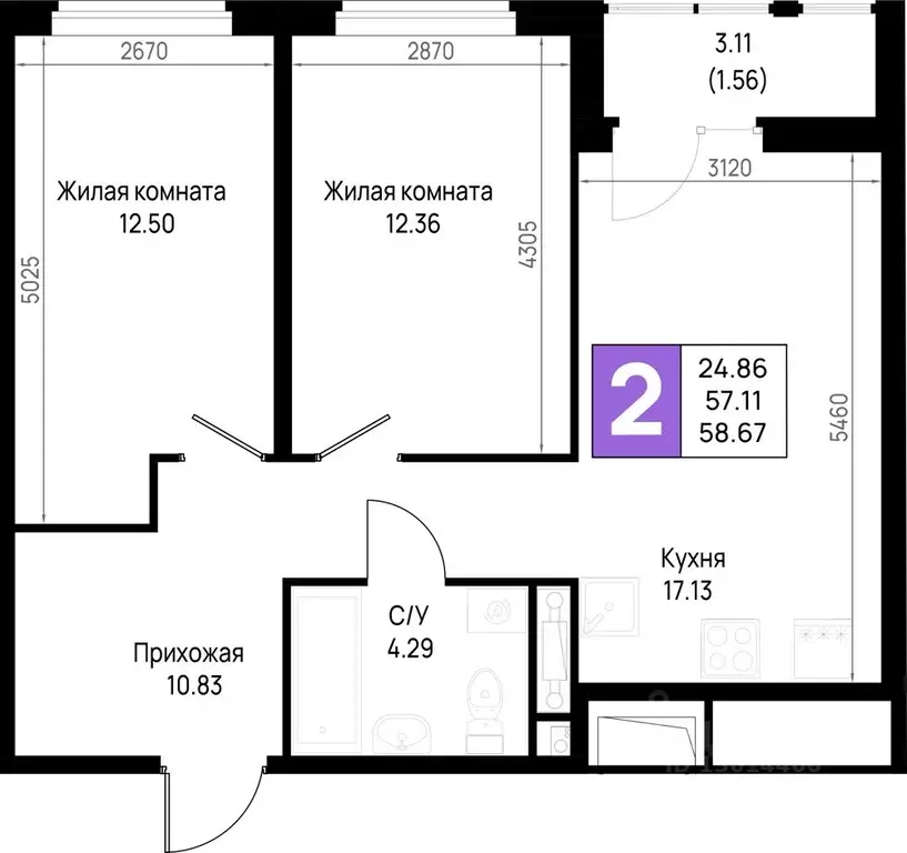 2-к кв. Ленинградская область, Всеволожский район, Свердловское ... - Фото 1