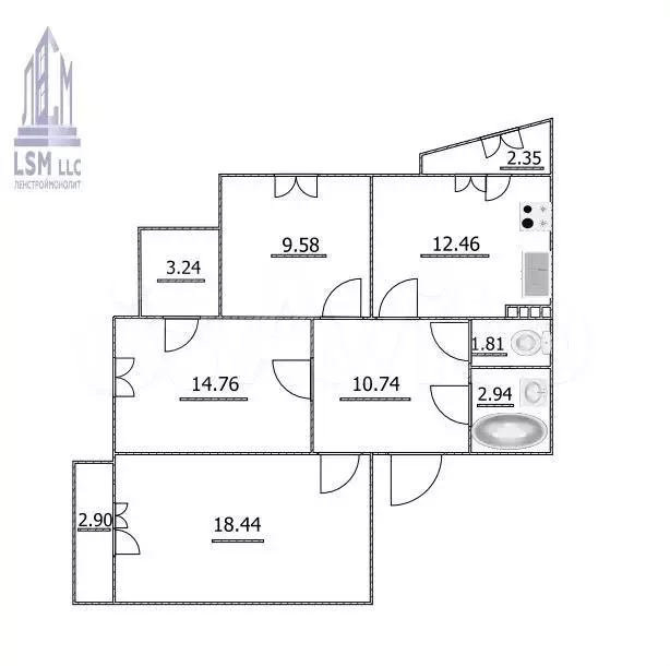 3-к. квартира, 74,4 м, 7/8 эт. - Фото 0