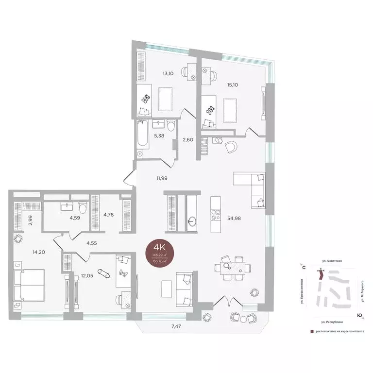 4-комнатная квартира: Тюмень, жилой комплекс Машаров (146.29 м) - Фото 1