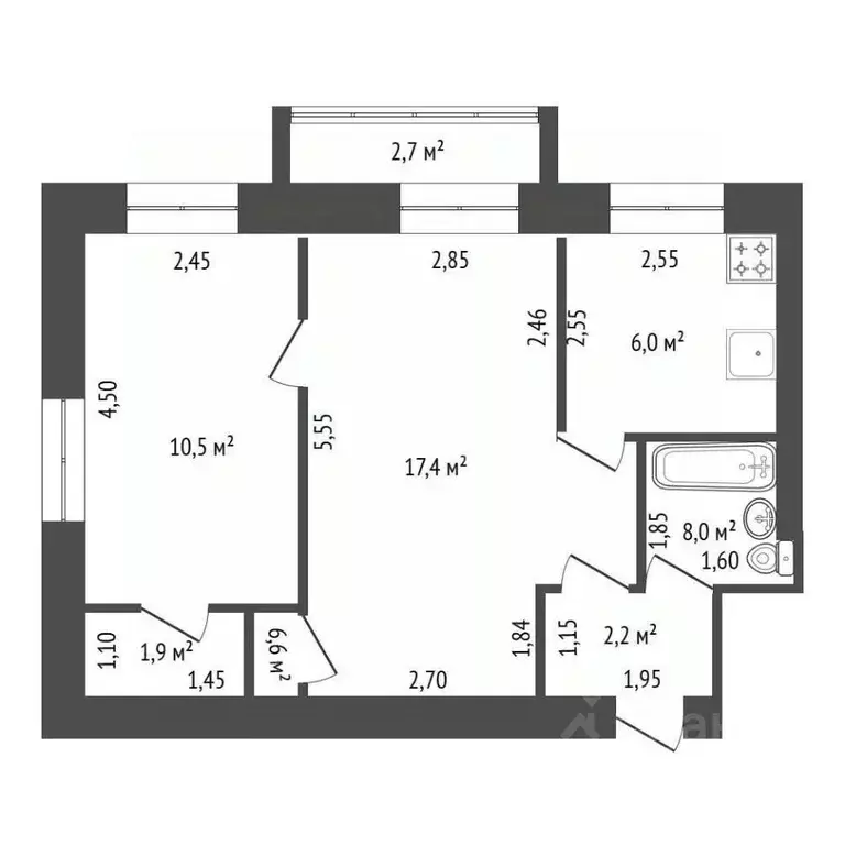 2-к кв. Башкортостан, Уфа Вологодская ул., 144 (41.6 м) - Фото 2