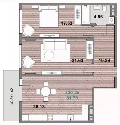 2-к кв. Калининградская область, Зеленоградск ул. Гагарина (81.31 м) - Фото 1