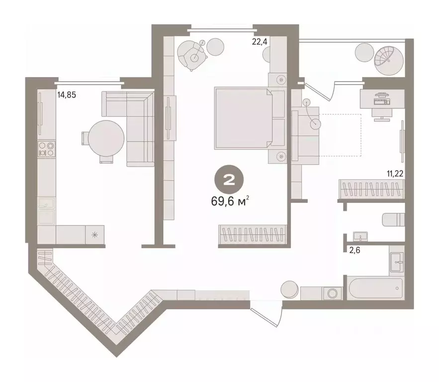 2-к кв. ханты-мансийский ао, сургут ул. крылова, 20 (69.6 м) - Фото 1