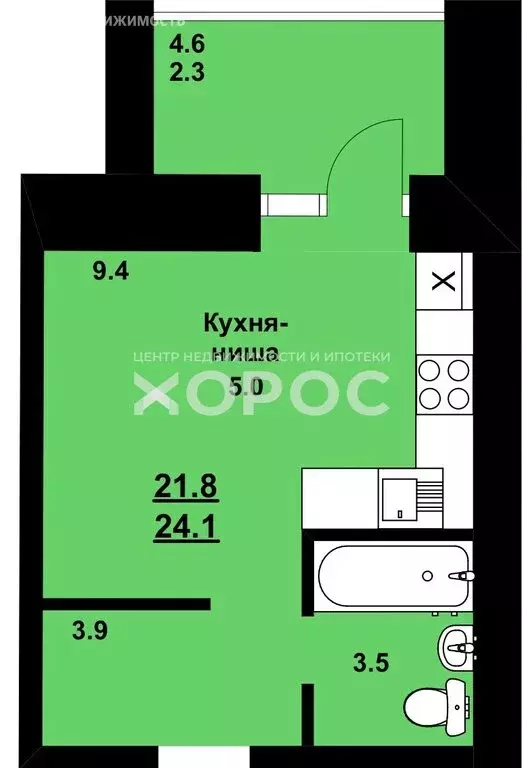 Квартира-студия: село Чигири, улица Василенко, 7/1 (24.1 м) - Фото 0