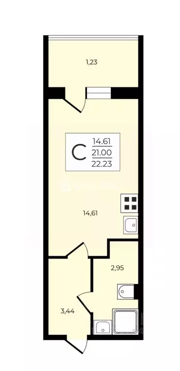 Студия Санкт-Петербург ул. Плесецкая, 10 (22.0 м) - Фото 2