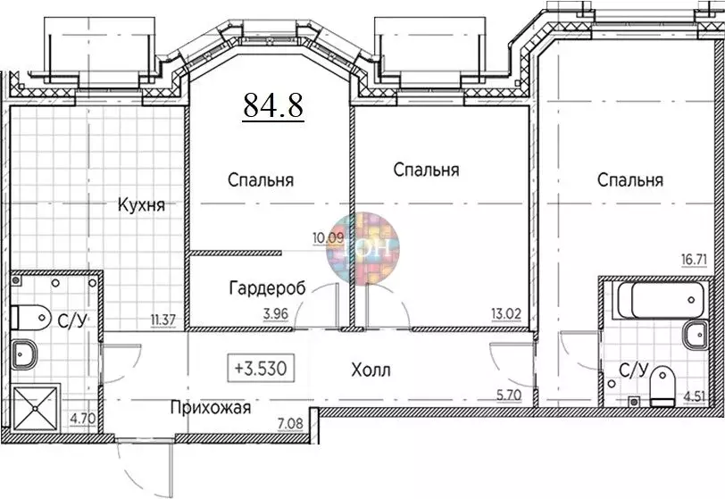 3-к кв. Санкт-Петербург 12-я Васильевского острова линия, 41к1 (84.8 ... - Фото 1