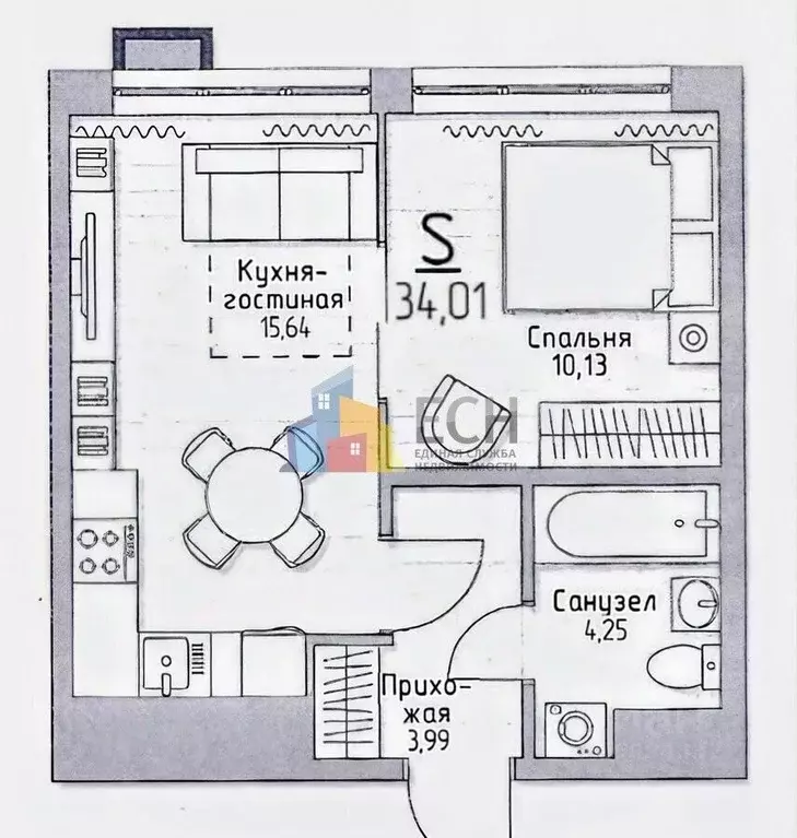 1-к кв. Тульская область, Тула городской округ, пос. Молодежный 35 ... - Фото 2
