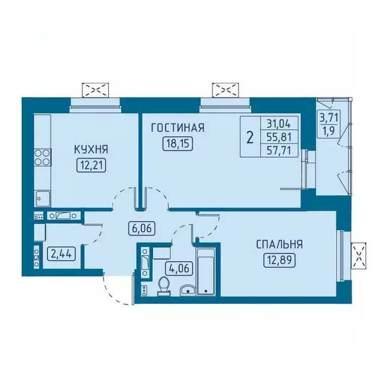 2-к кв. Красноярский край, Красноярск Свободный просп. (57.71 м) - Фото 1