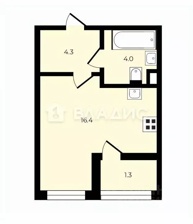 Студия Санкт-Петербург ул. Крыленко, 1к1с2 (24.7 м) - Фото 2