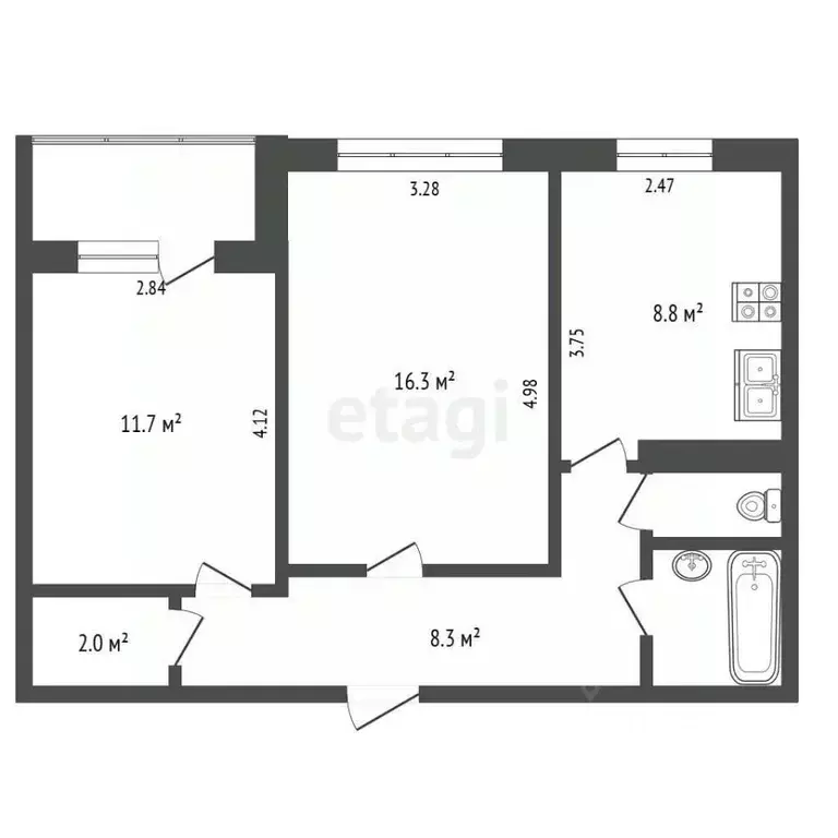 2-к кв. Татарстан, Набережные Челны 52-й комплекс, 13 (52.9 м) - Фото 0