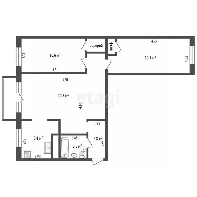 3-к кв. Архангельская область, Новодвинск ул. 3-й Пятилетки, 30 (57.3 ... - Фото 2