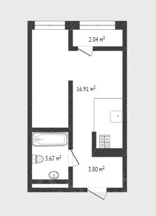 Студия Тюменская область, Тюмень ул. Анатолия Клиндюка, 6 (24.5 м) - Фото 1