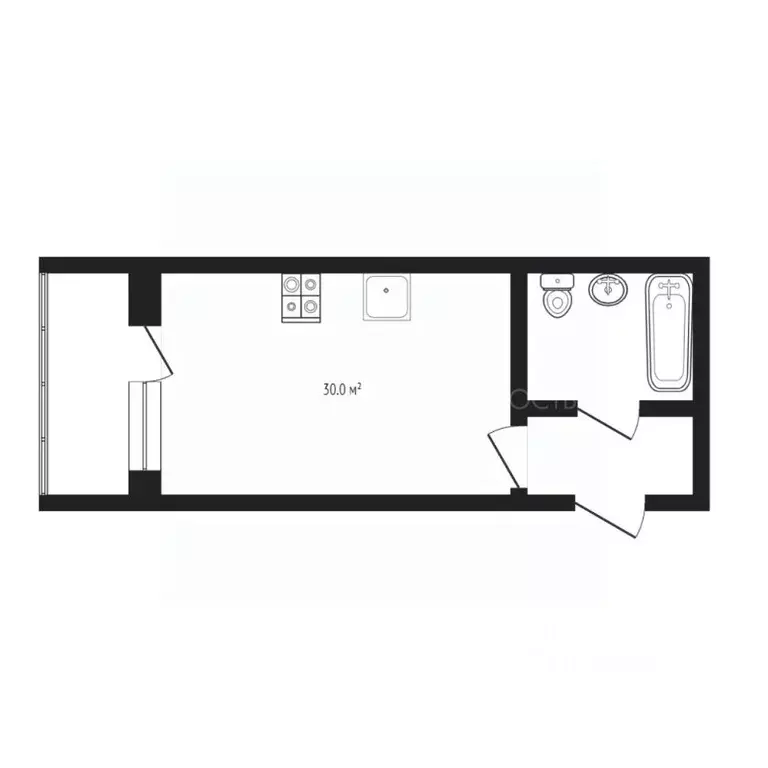 Студия Тюменская область, Тюмень ул. Дмитрия Менделеева, 2 (30.0 м) - Фото 2