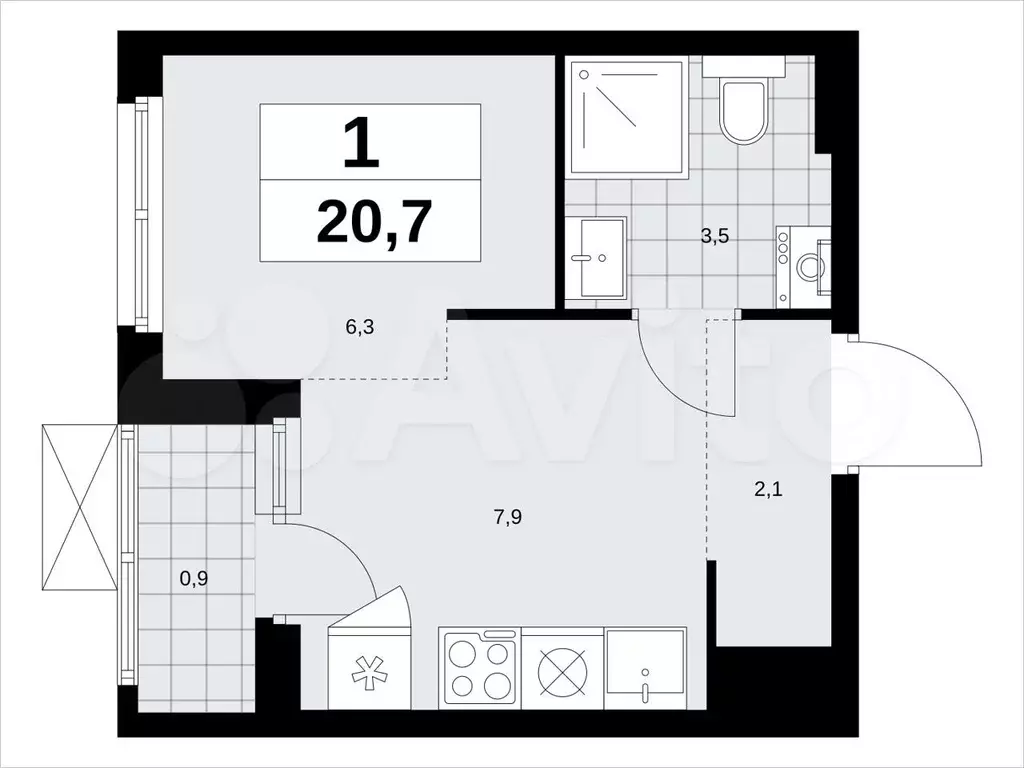 Квартира-студия, 20,7м, 7/14эт. - Фото 1