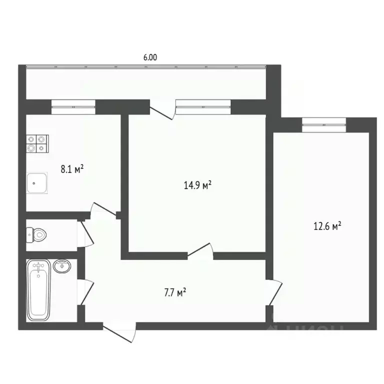 2-к кв. Тюменская область, Тюмень ул. Щербакова, 150к1 (47.3 м) - Фото 1
